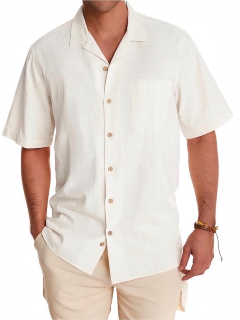 Tommy Bahama Silk Blend SS Button Front Camp Shirt in Cream Men’s Size Small